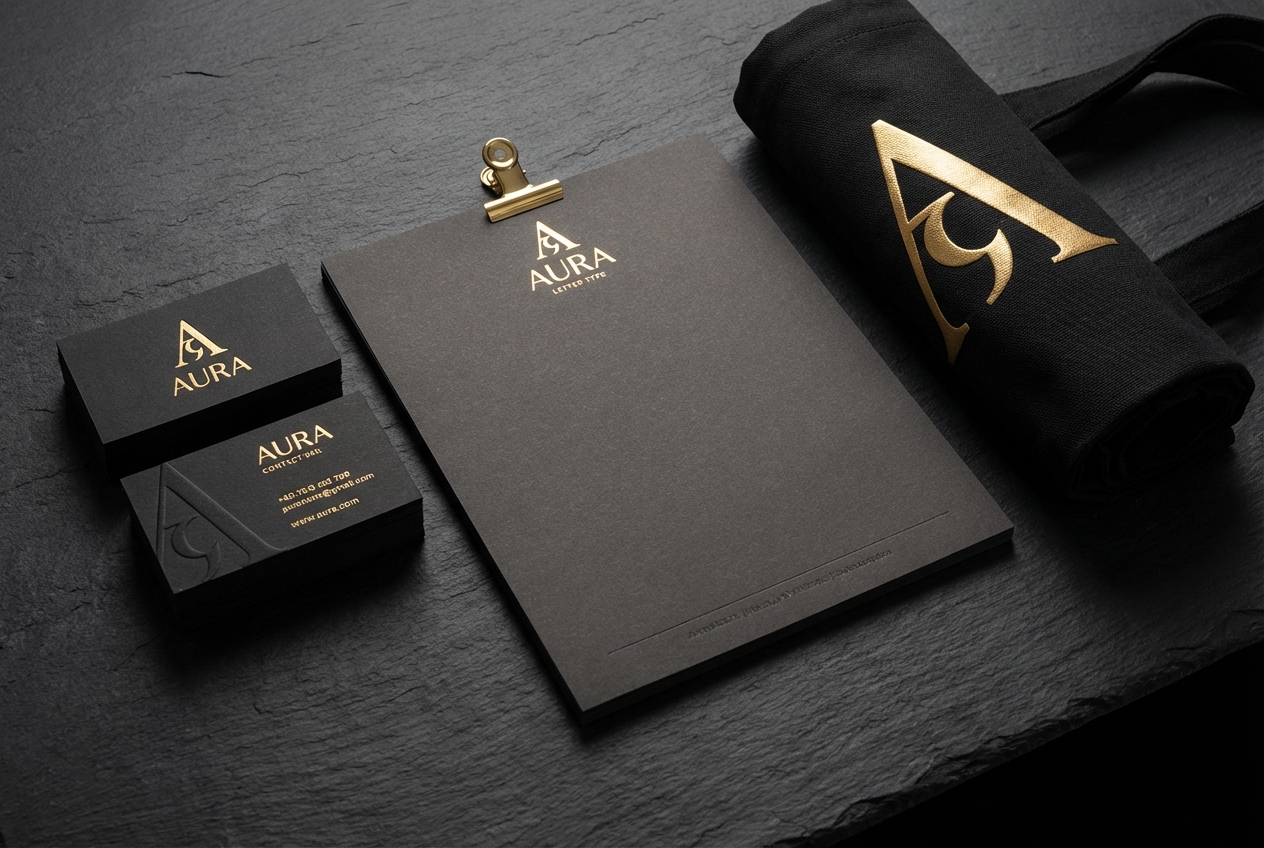 Brand identity mockup gold and black