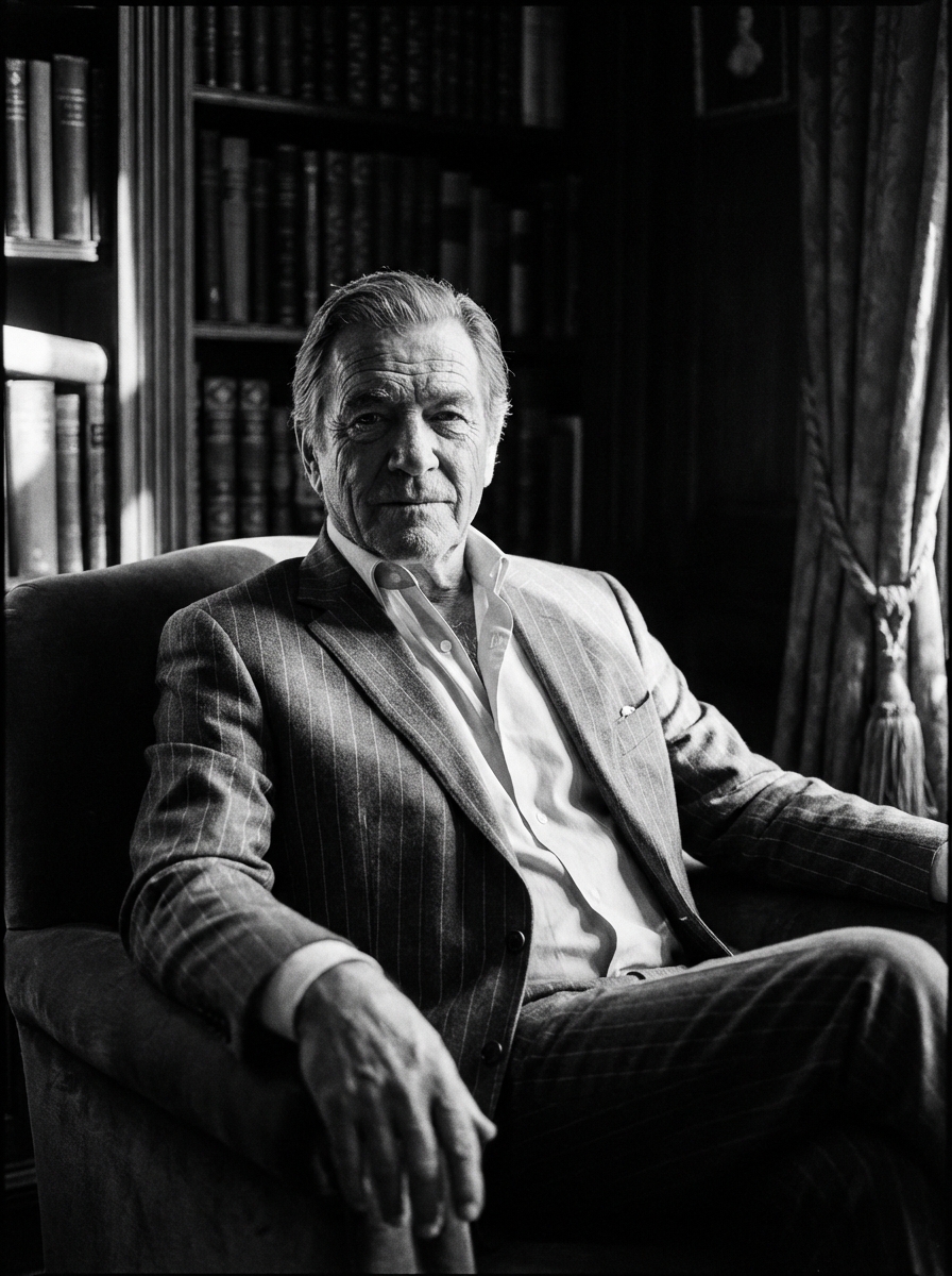 Actor in suit black and white portrait