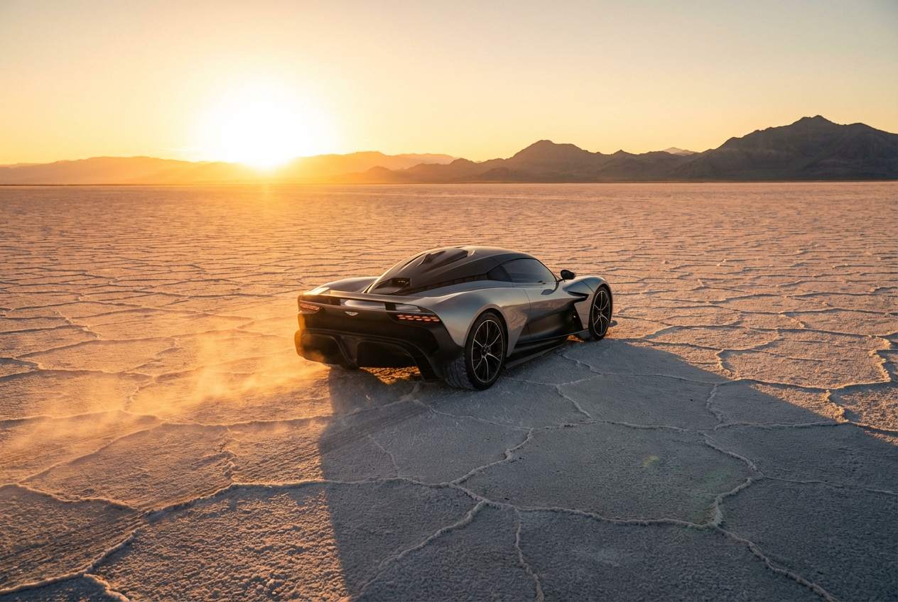 Luxury sports car on desert salt flat