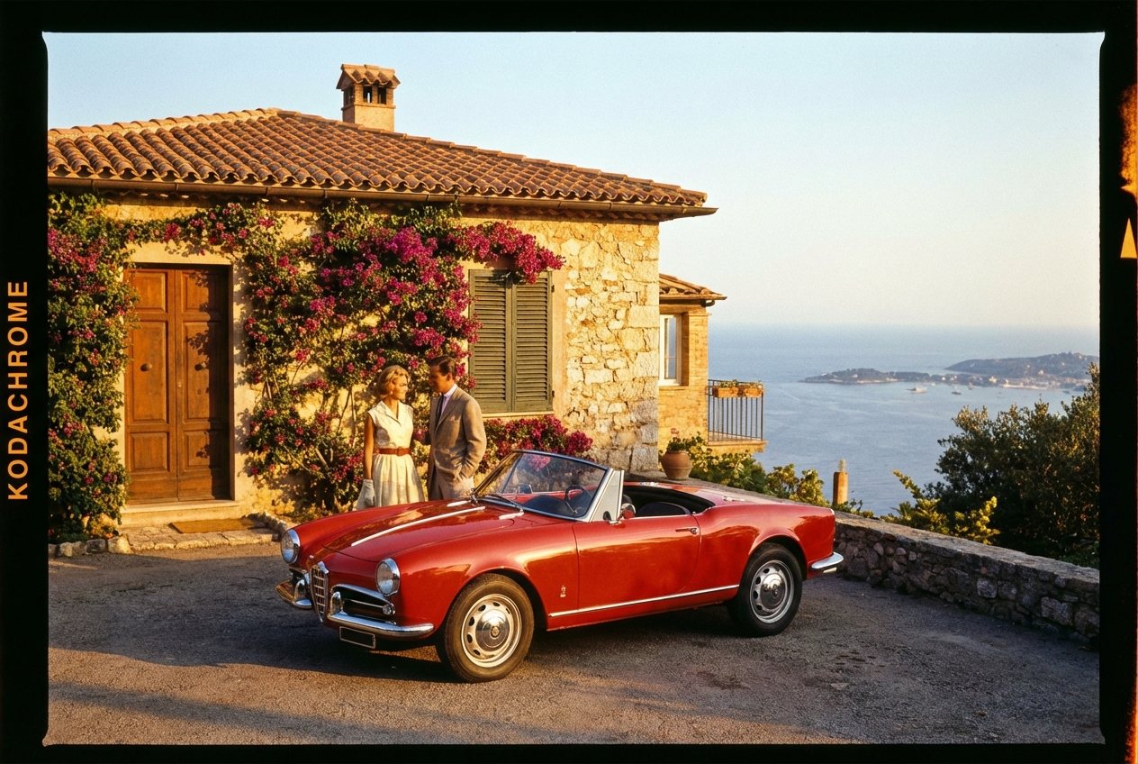 1960s convertible at Italian coast